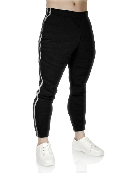 Pro West Mens Fleece Slim Fit Track Pants - Black (Skinny Gym Joggers)