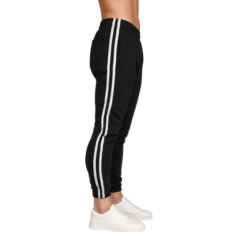 Pro West Mens Fleece Slim Fit Track Pants - Black (Skinny Gym Joggers)