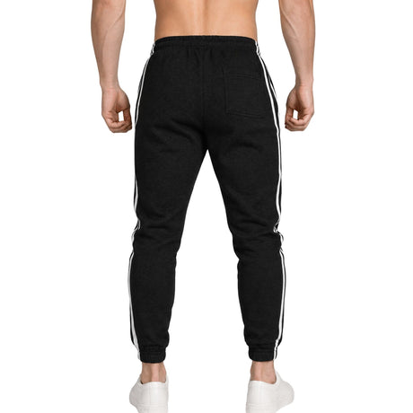 Pro West Mens Fleece Slim Fit Track Pants - Black (Skinny Gym Joggers)