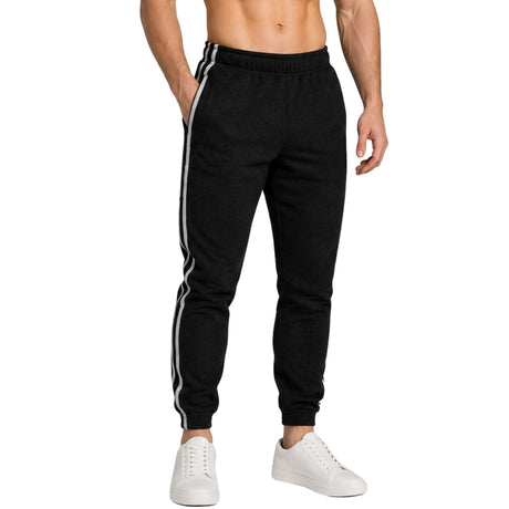 Pro West Mens Fleece Slim Fit Track Pants - Black (Skinny Gym Joggers)