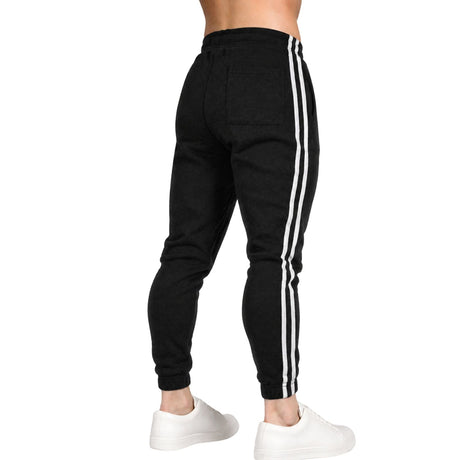 Pro West Mens Fleece Slim Fit Track Pants - Black (Skinny Gym Joggers)