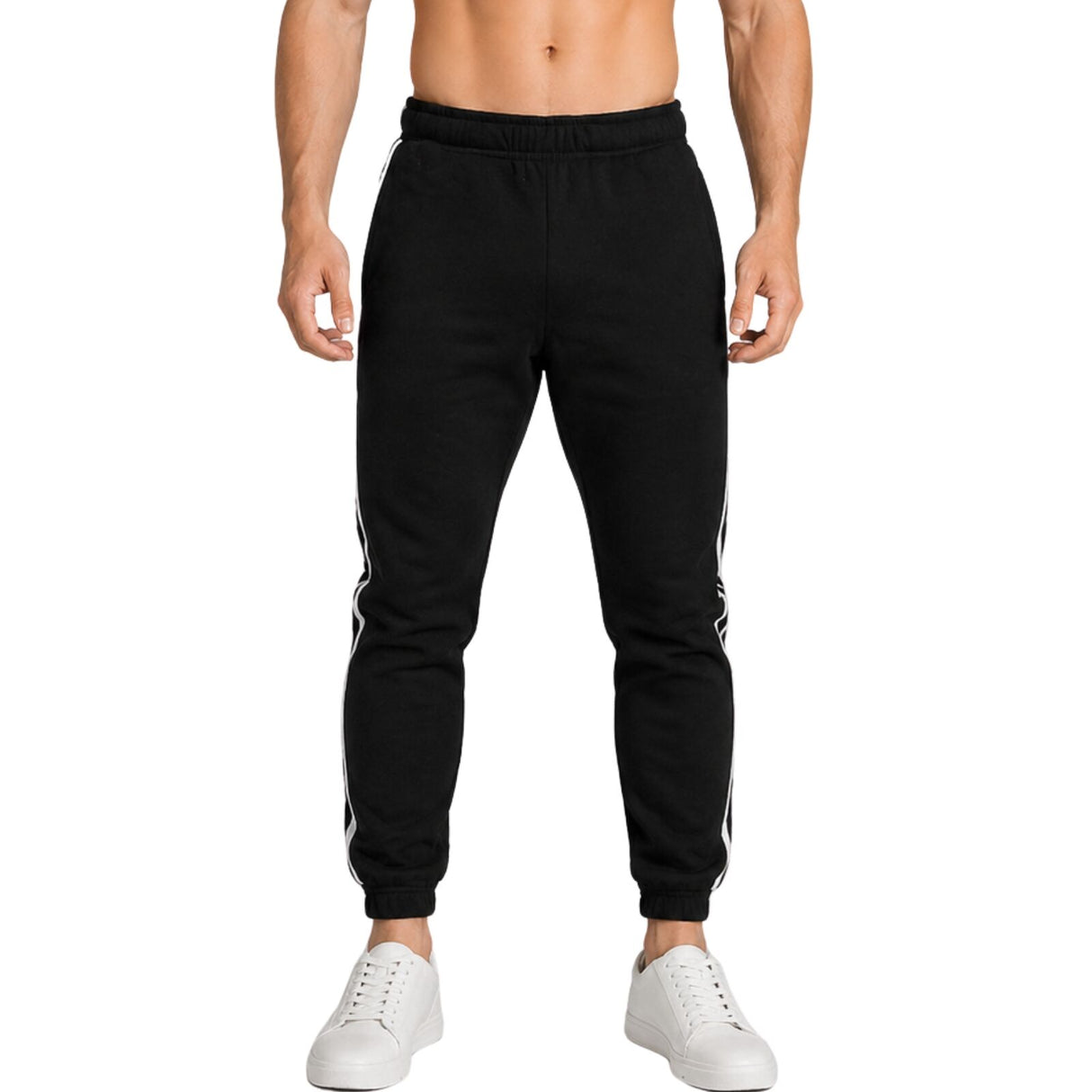 Pro West Mens Fleece Slim Fit Track Pants - Black (Skinny Gym Joggers)