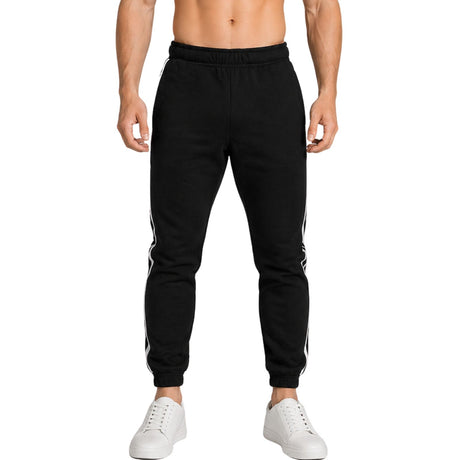 Pro West Mens Fleece Slim Fit Track Pants - Black (Skinny Gym Joggers)