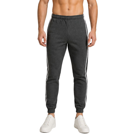 Pro West Mens Fleece Slim Fit Track Pants - Charcoal Marle (Skinny Gym Joggers)