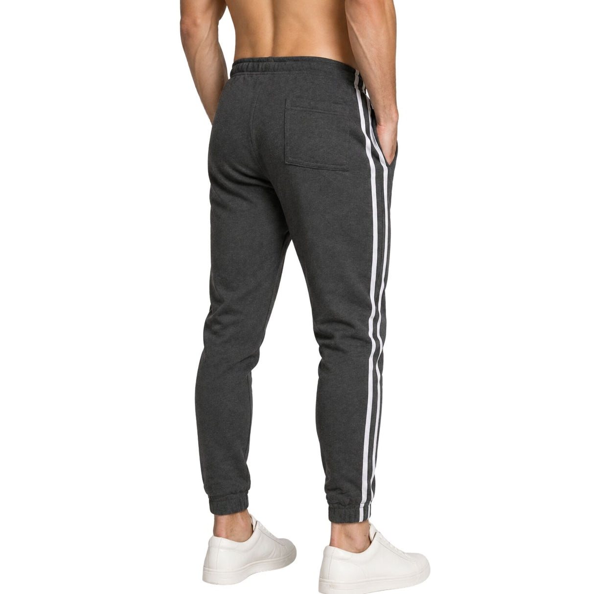 Pro West Mens Fleece Slim Fit Track Pants - Charcoal Marle (Skinny Gym Joggers)