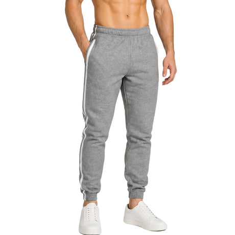 Pro West Mens Fleece Slim Fit Track Pants - Grey Marle (Skinny Gym Joggers)