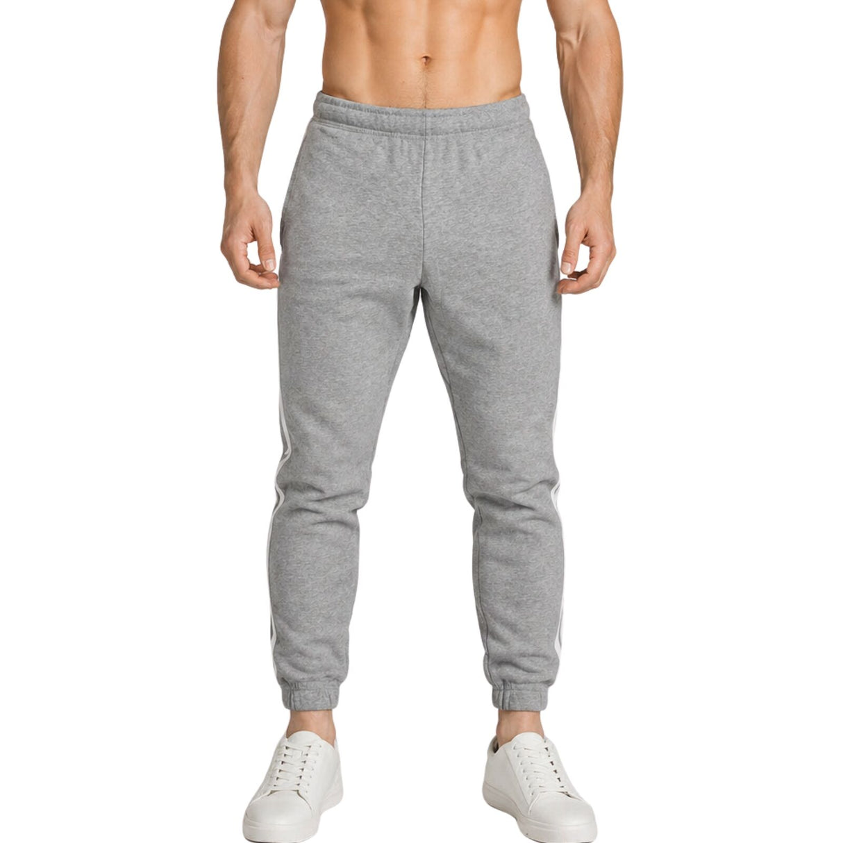 Pro West Mens Fleece Slim Fit Track Pants - Grey Marle (Skinny Gym Joggers)