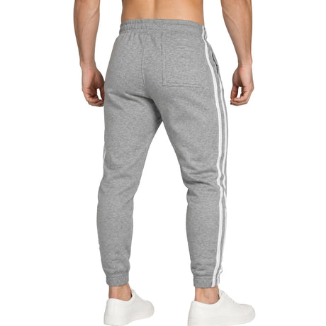 Pro West Mens Fleece Slim Fit Track Pants - Grey Marle (Skinny Gym Joggers)