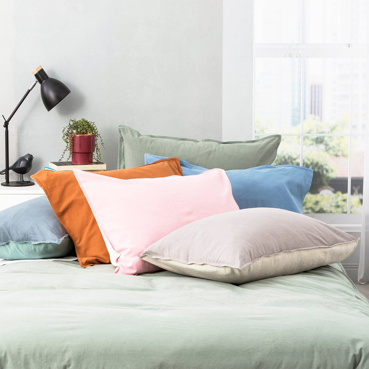 Renee Taylor Essentials Vintage Stonewashed Cotton Reversible Quilt Cover Set - Blue (OEKO-TEX Certified)