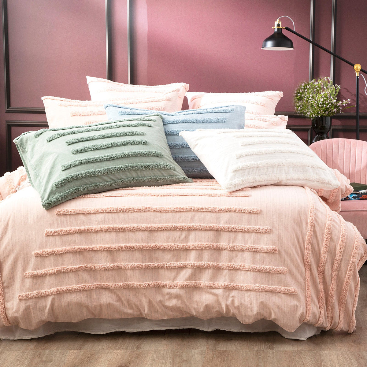Renee Taylor Classic Vintage Washed Tufted Cotton Quilt Cover Set - Blush (OEKO-TEX Certified)