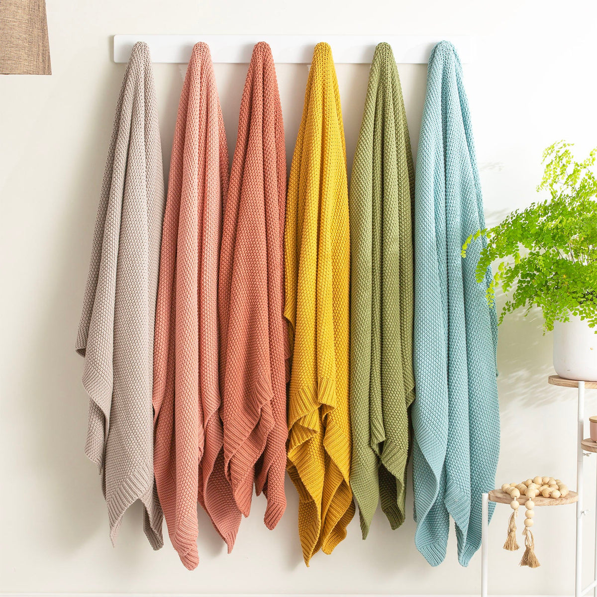 Renee Taylor Kids Moss Seed Stitch Knit Cotton Decorative Throw Blanket - French Blue (130 x 170cm)