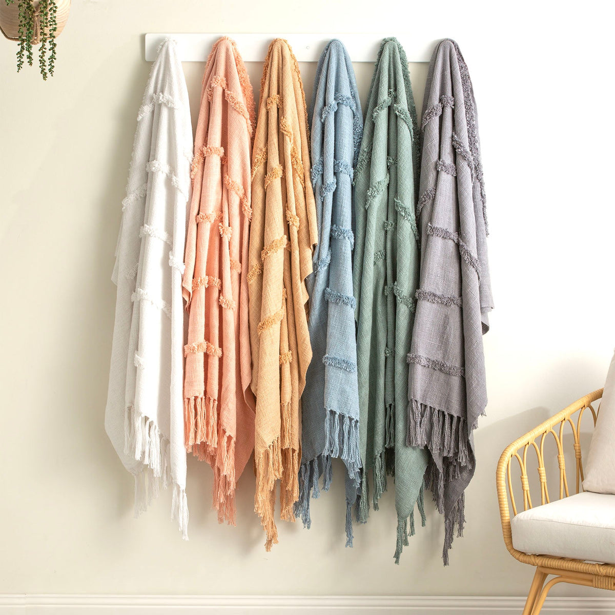 Renee Taylor Cambridge Slub Tufted Cotton Decorative Throw Blanket - Basil (130 x 170cm)