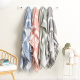 Renee Taylor Ray Striped Vintage Washed Cotton Decorative Throw Blanket - Artic (130 x 200cm)
