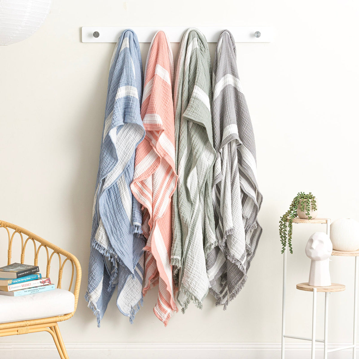 Renee Taylor Ray Striped Vintage Washed Cotton Decorative Throw Blanket - Mystic (130 x 200cm)