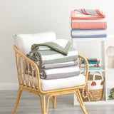 Renee Taylor Brighton Washed Cotton Muslin Stripe Blanket - Mystic (OEKO-TEX Certified)