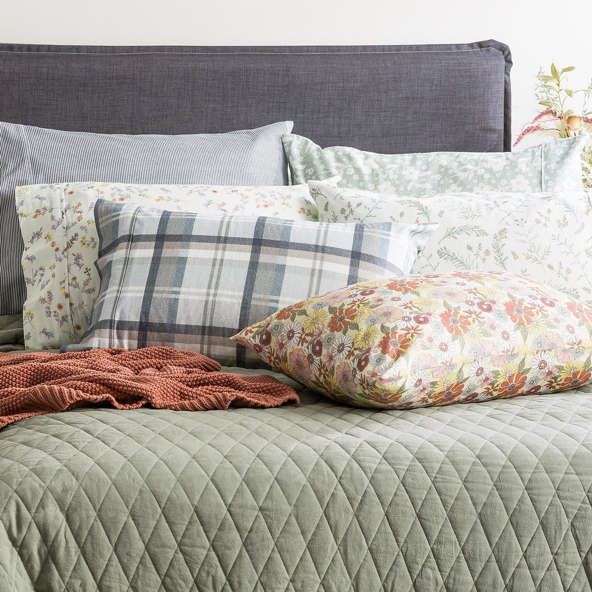 Park Avenue 175 GSM Egyptian Cotton Flannelette Bed Sheet Set - Heathered Plaid