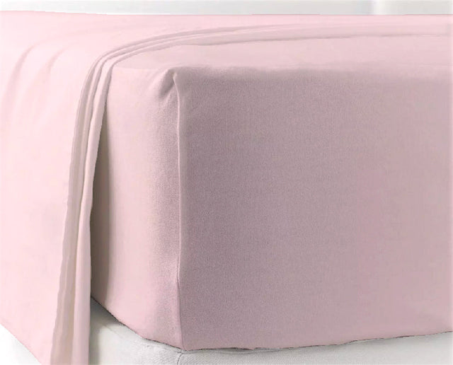 100% Cotton Percale Sheet Set - Fitted & Flat Sheets + Pillowcases - Pale Pink