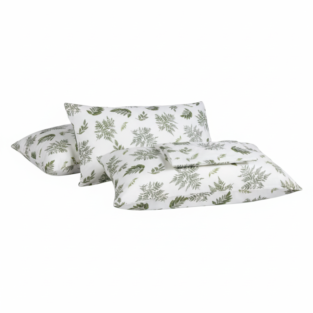 Woodland Fern Single Comforter Set w/ Fitted Sheet & 2 Pillow Covers - Green/White (4 Piece Set)