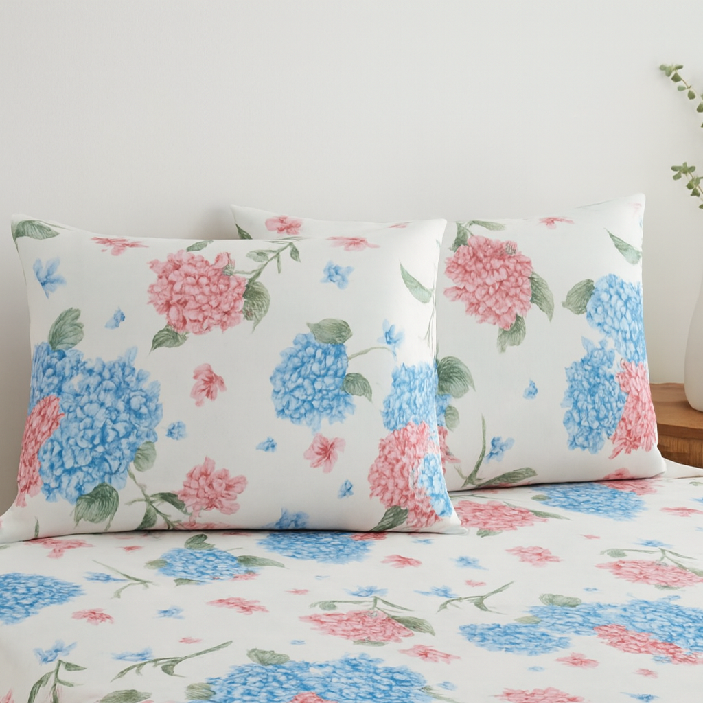 Meadow Bouquet Double Comforter Set w/ Fitted Sheet & 4 Pillow Covers - Pink/Blue (6 Piece Set)