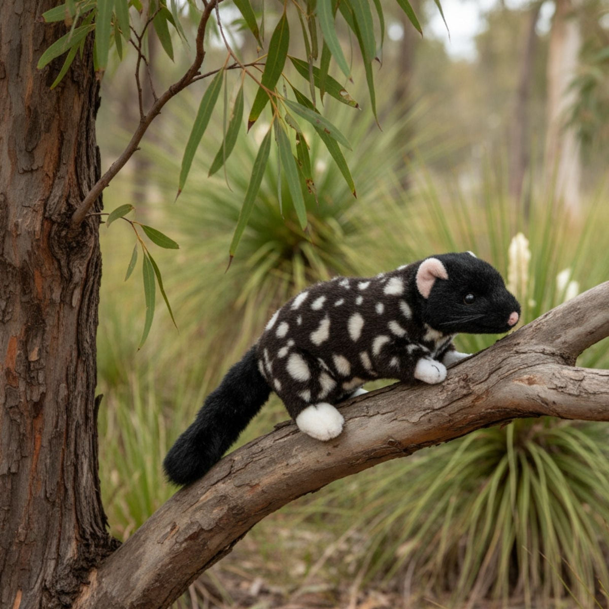 Bocchetta Polka 20cm Eastern Quoll Plush Toy - Black (Australian Stuffed Animal Souvenir Gift)