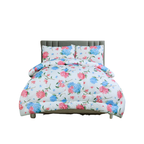 Meadow Bouquet Double Comforter Set w/ Fitted Sheet & 4 Pillow Covers - Pink/Blue (6 Piece Set)