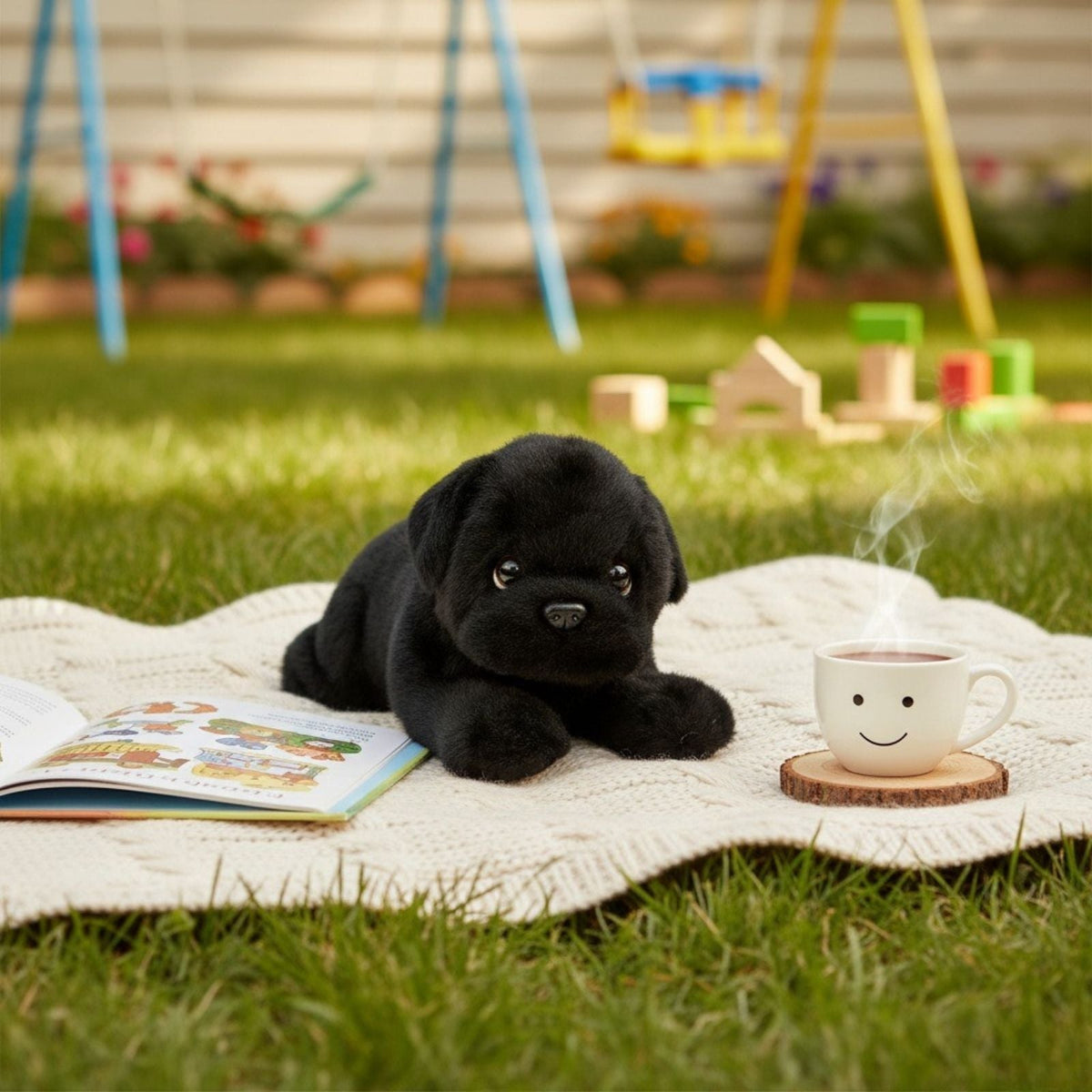 Bocchetta Puddles 28cm Floppy Pug Puppy Plush Toy - Black (Realistic Stuffed Animal Dog Gift)
