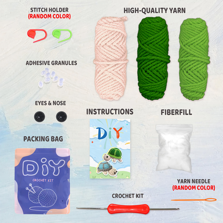 DIY Turtle Knitting Crochet Kit Needles Hooks Set Tools Yarn Sewing Grip