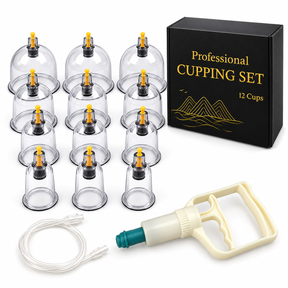 Professional Cupping Set with Pump - Vacuum Suction Cups Home Massage Kit - 12 Cups Set