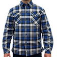 Mens Quilted Flannelette Shirt Jacket - Black/Navy/White (100% Cotton Padded Long Sleeve Flannel)