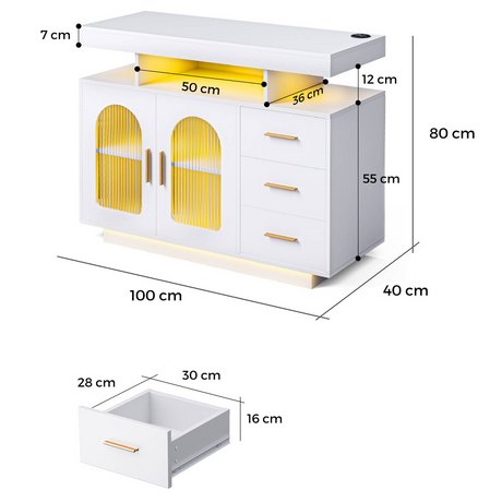 Modern Buffet Sideboard Cabinet With RGB LED Light & Charging Statio