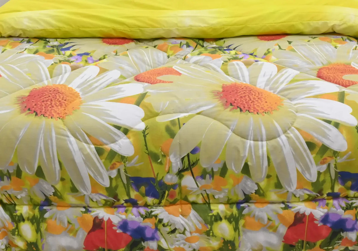 Queen Comforter Set with 2 Pillow Cases - Yellow Floral (Quilt Cover)