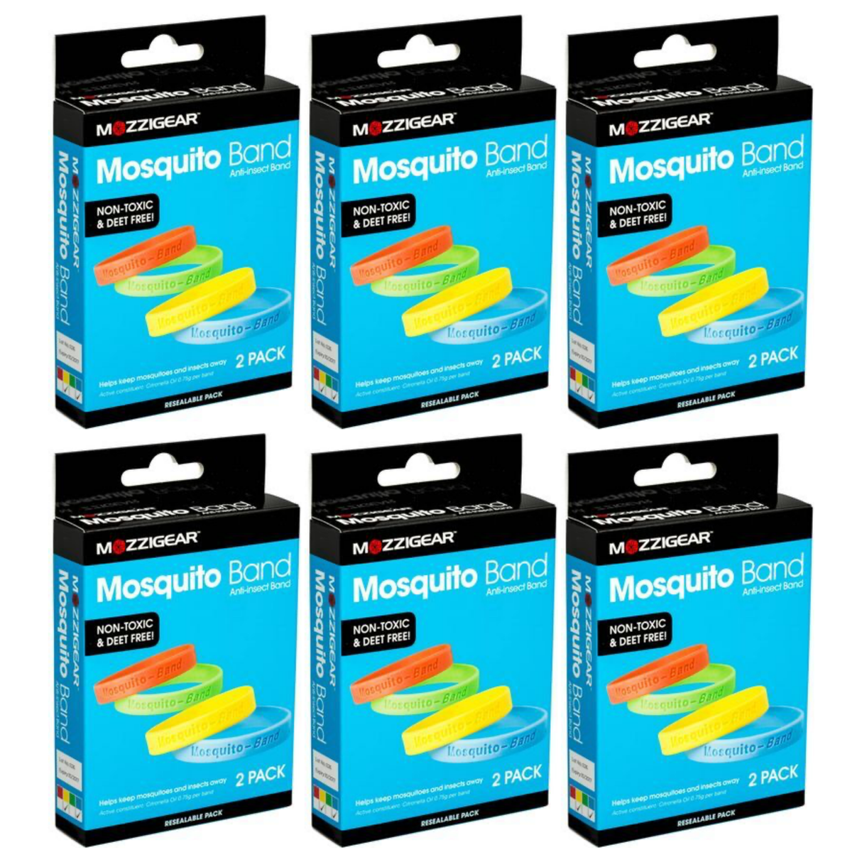 6x Mozzigear Mosquito Repellent Wrist Band Bulk Pack - Non-Toxic - 2 Pack (Camping and Hiking)
