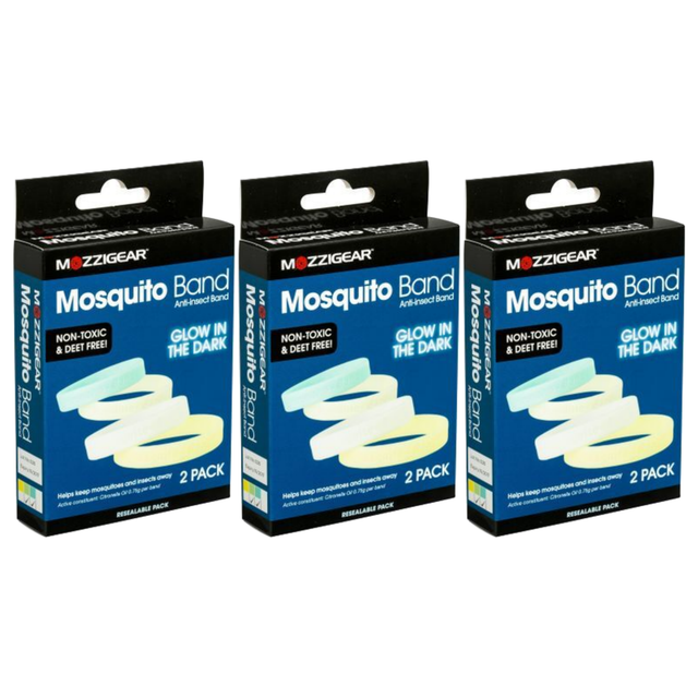 3x Mozzigear Night Glo Mosquito Repellent Wrist Band Pack - Glow in Dark - 2 Pack