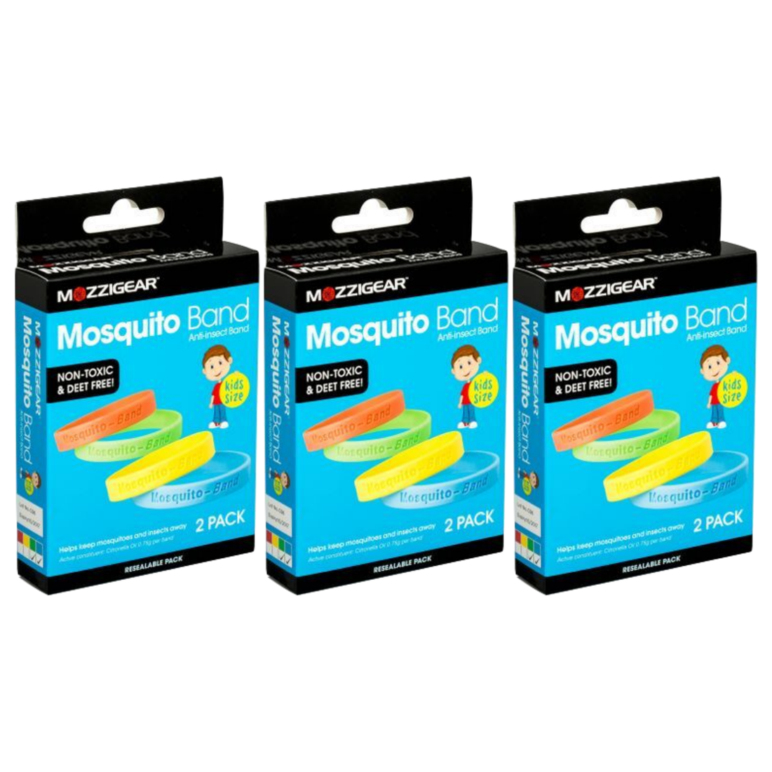 3x Mozzigear Kids Mosquito Repellent Wrist Band Pack - Non-Toxic - 2 Pack