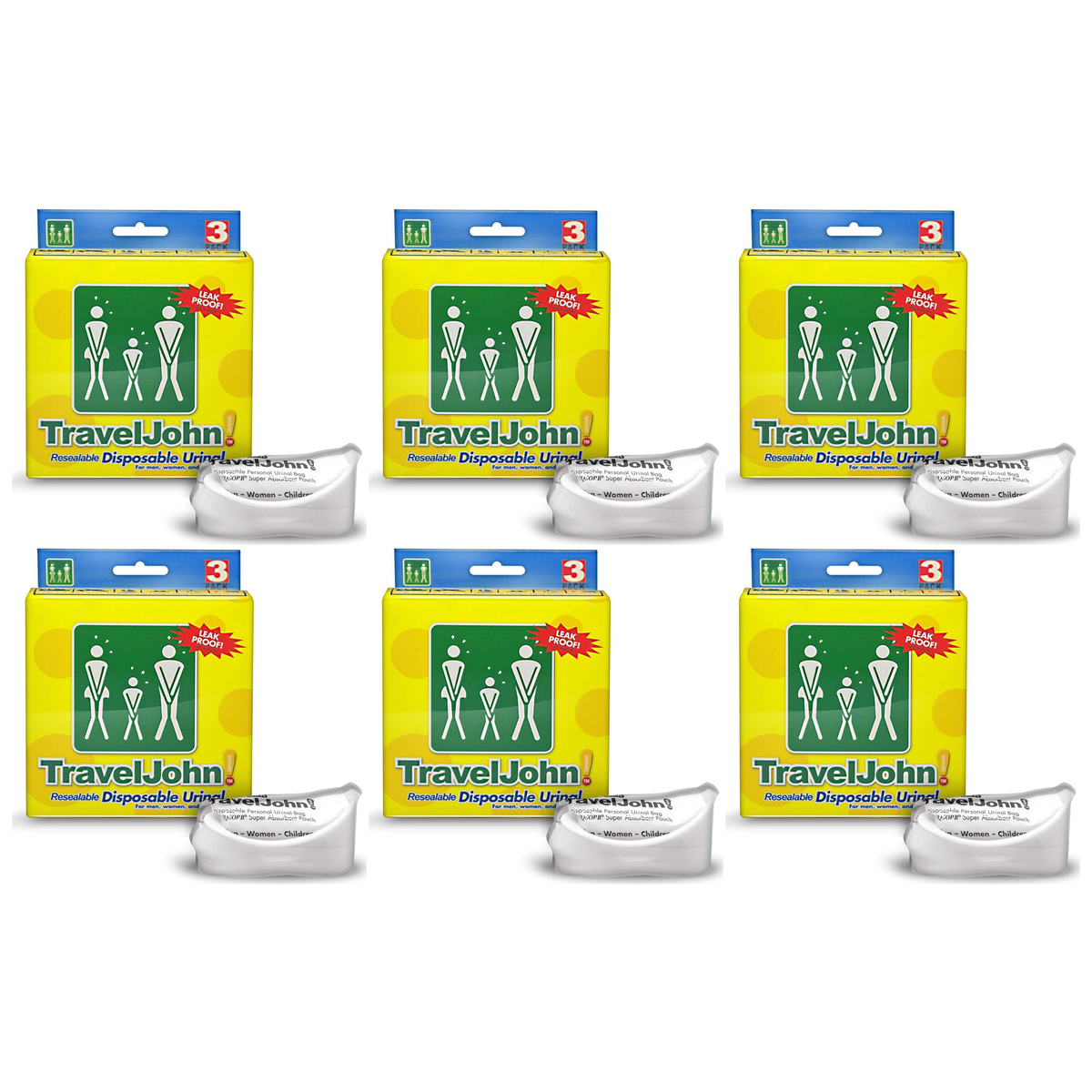 18pk Travel John! Disposable Urinal Bulk Pack - Resealable & Leakproof Hygienic Portable Toilet