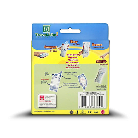 3pk Travel John! Disposable Urinal - Resealable & Leakproof Hygienic Portable Toilet