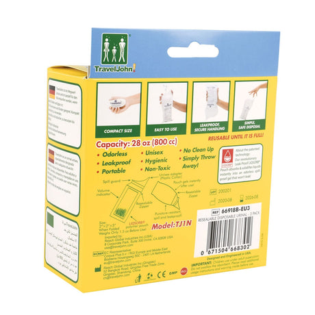 3pk Travel John! Disposable Urinal - Resealable & Leakproof Hygienic Portable Toilet