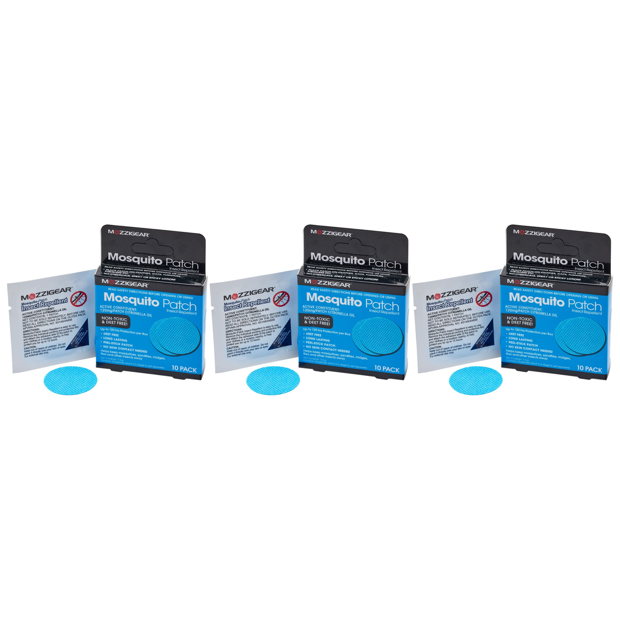 3x Mozzigear Mosquito Repellent Adhesive Patch Pack - 12 Hour - Pack of 10