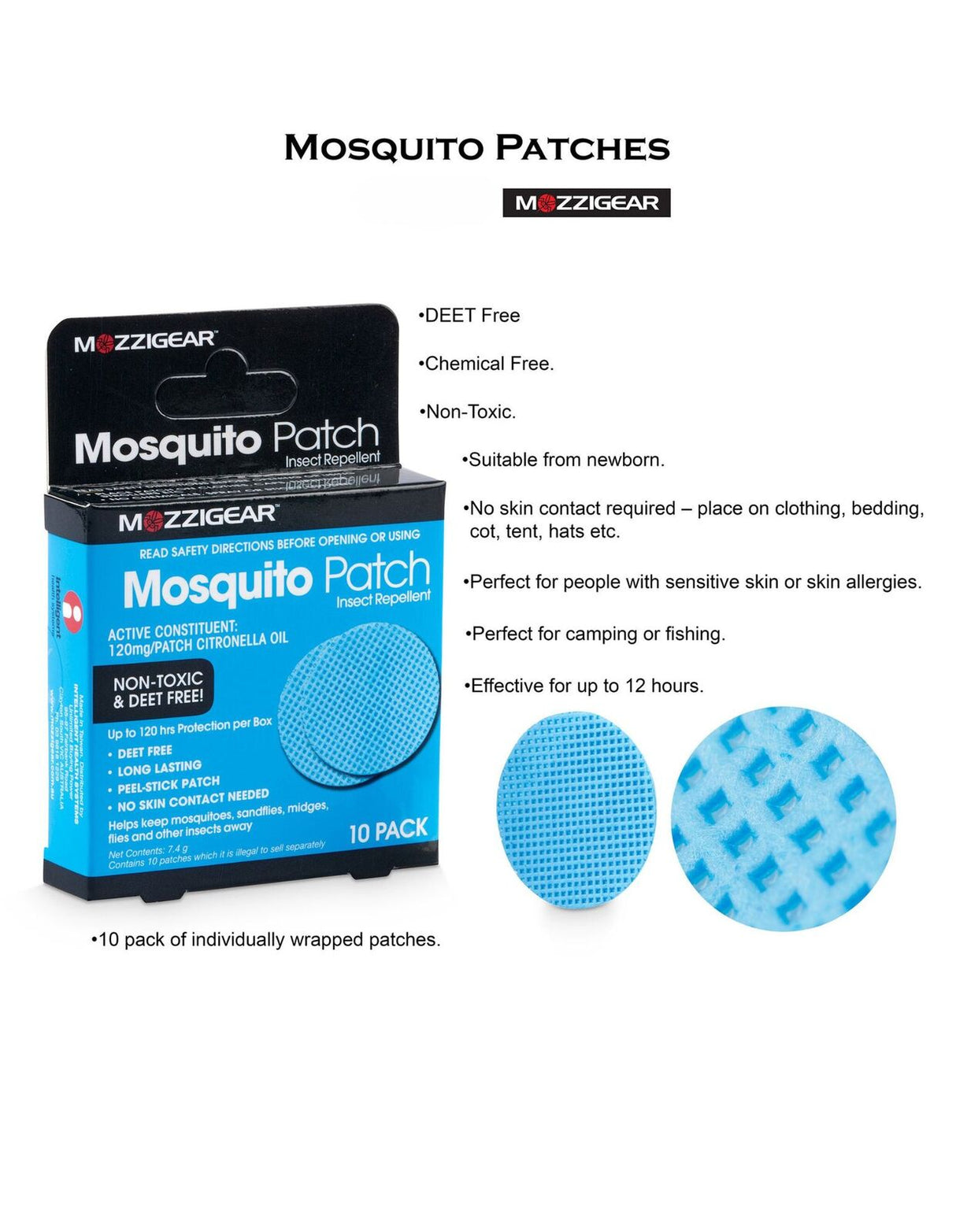 Mozzigear Mosquito Repellent Adhesive Patch - 12 Hour - Pack of 10