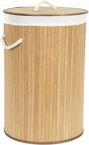 Compactor Round Natural Bamboo Laundry Hamper with Removable Liner - 60x40cm