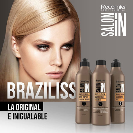Recamier 3-Step System SalonIn Braziliss Keratin Hair Brazilian Blowout Treatment