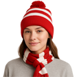 Red White Stripe BEANIE & SCARF SET Hat Where's Wally Waldo Costume Ski Winter Cap
