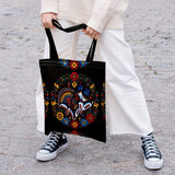 Ukrainian Floral Print Tote Bag - Black with Colourful Ethnic Pattern & Fixed Shoulder Straps