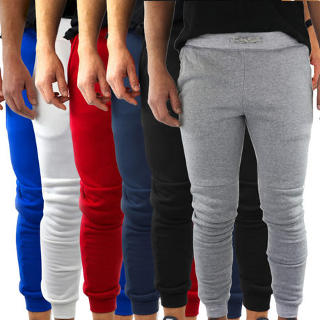3x Mens Skinny Track Pants Joggers Pack - Assorted Colours (Slim Cuffed Fleece Gym/Casual Sweat Pants)