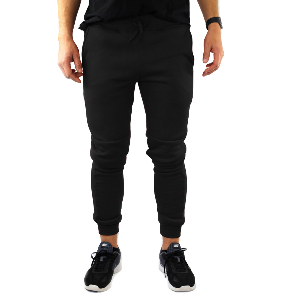 Mens Skinny Track Pants Joggers Trousers Gym Casual Sweat Cuffed Slim Trackies Fleece - Navy