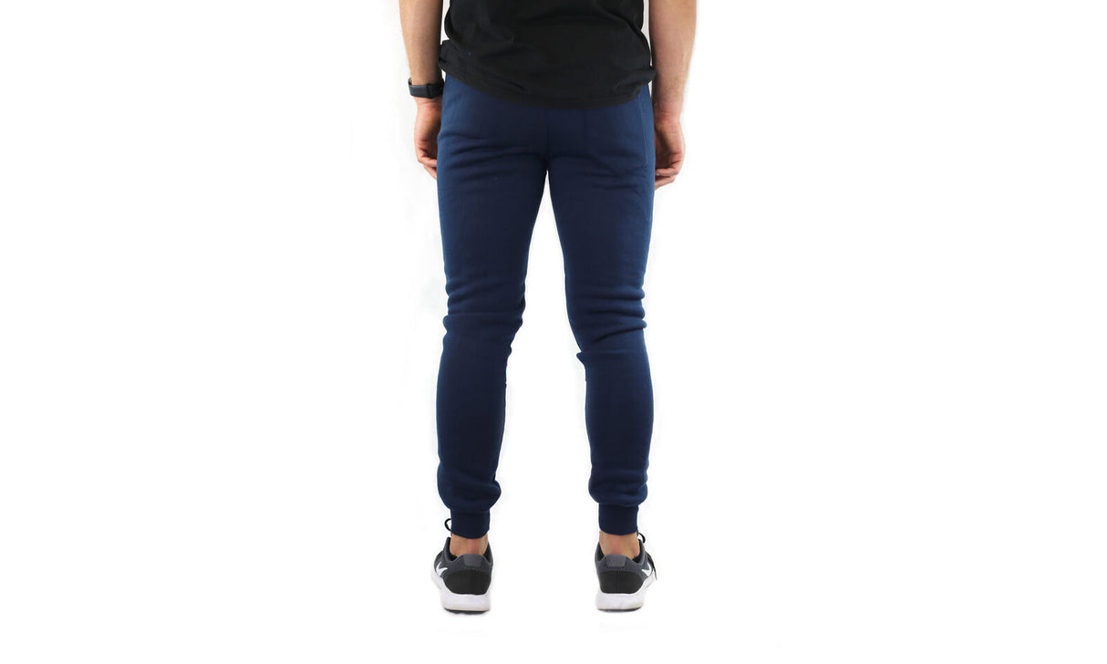 Riflessi Mens Navy Blue Fleece Skinny Track Pants - Slim Cuffed Joggers/Gym Sweatpants
