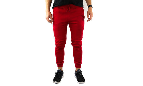 Riflessi Mens Skinny Track Pants Joggers - Slim Cuffed Fleece Gym/Casual Sweat Pants - Red