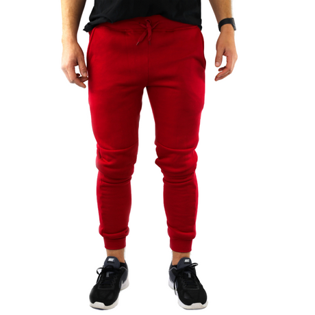 Riflessi Mens Skinny Track Pants Joggers - Slim Cuffed Fleece Gym/Casual Sweat Pants - Red