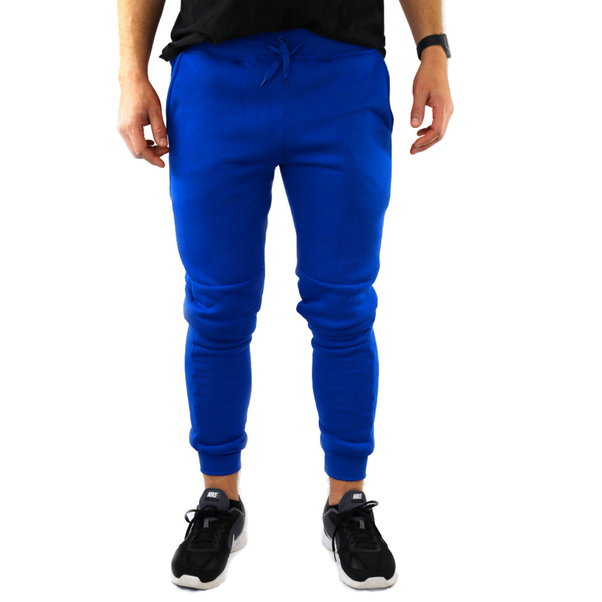Mens Skinny Track Pants Joggers Trousers Gym Casual Sweat Cuffed Slim Trackies Fleece - White