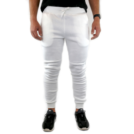 Riflessi Mens Skinny Track Pants Joggers - Slim Cuffed Fleece Gym/Casual Sweat Pants - White